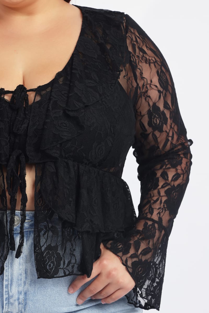 Black Ruffle Top Long Sleeve Lace for YouandAll Fashion