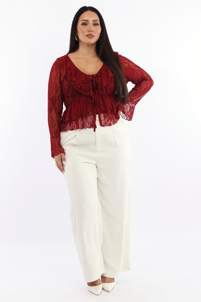 Red Ruffle Lace Red Ruffle Top Long Sleeve Lace | You & All