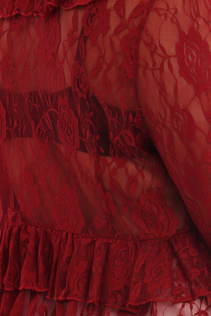 Red Rafflesia Top Red Ruffle Top Long Sleeve Lace | You & All