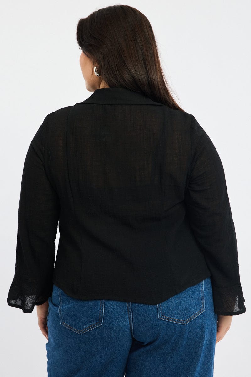 Black Tie Front Long Long Sleeve Textured for YouandAll Fashion