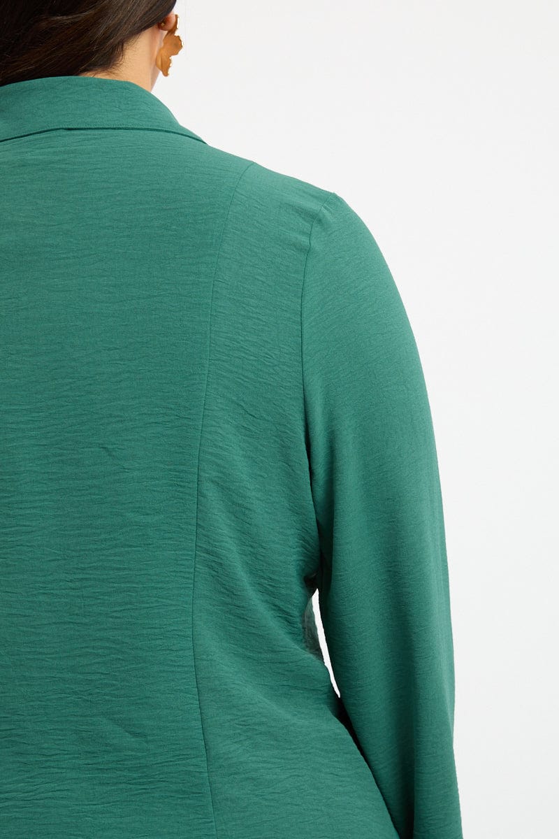 Green Tie Front Top Long Sleeve Textured for YouandAll Fashion