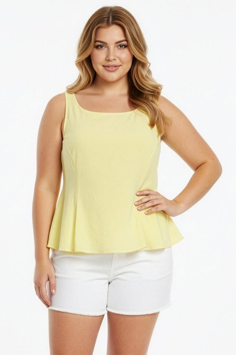 Yellow Linen Peplum Top Sleeveless Cut Out Back for YouandAll Fashion