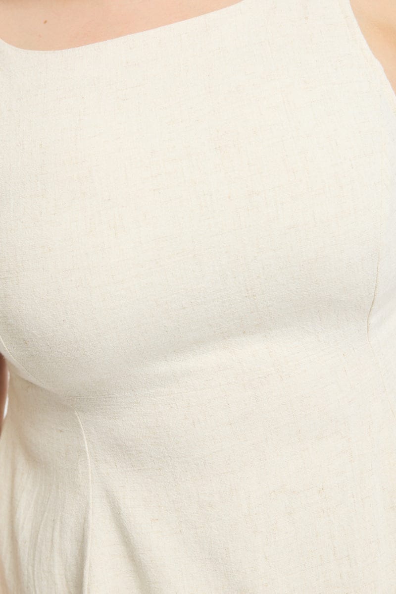 Beige Linen Peplum Top Sleeveless Cut Out Back for YouandAll Fashion