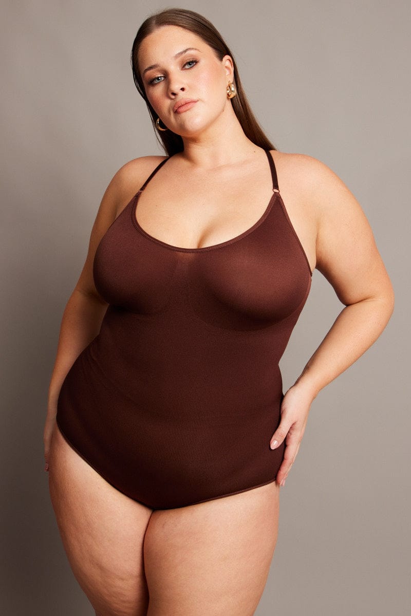 Brown Seamless Sculpting Bodysuit for YouandAll Fashion