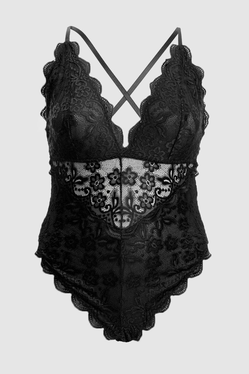 Black Lace One Piece Bodysuit for YouandAll Fashion