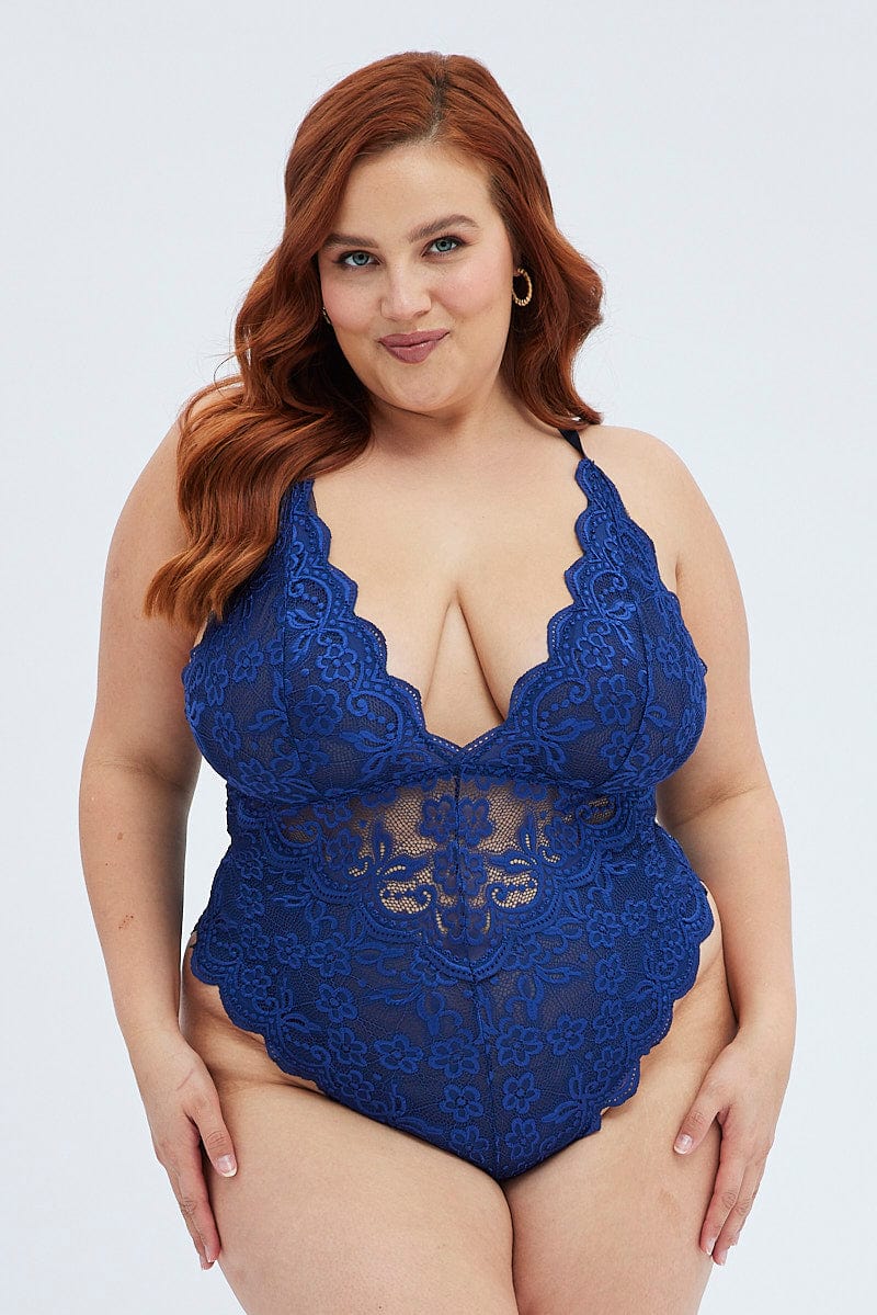 Blue Lace One Piece Bodysuit for YouandAll Fashion