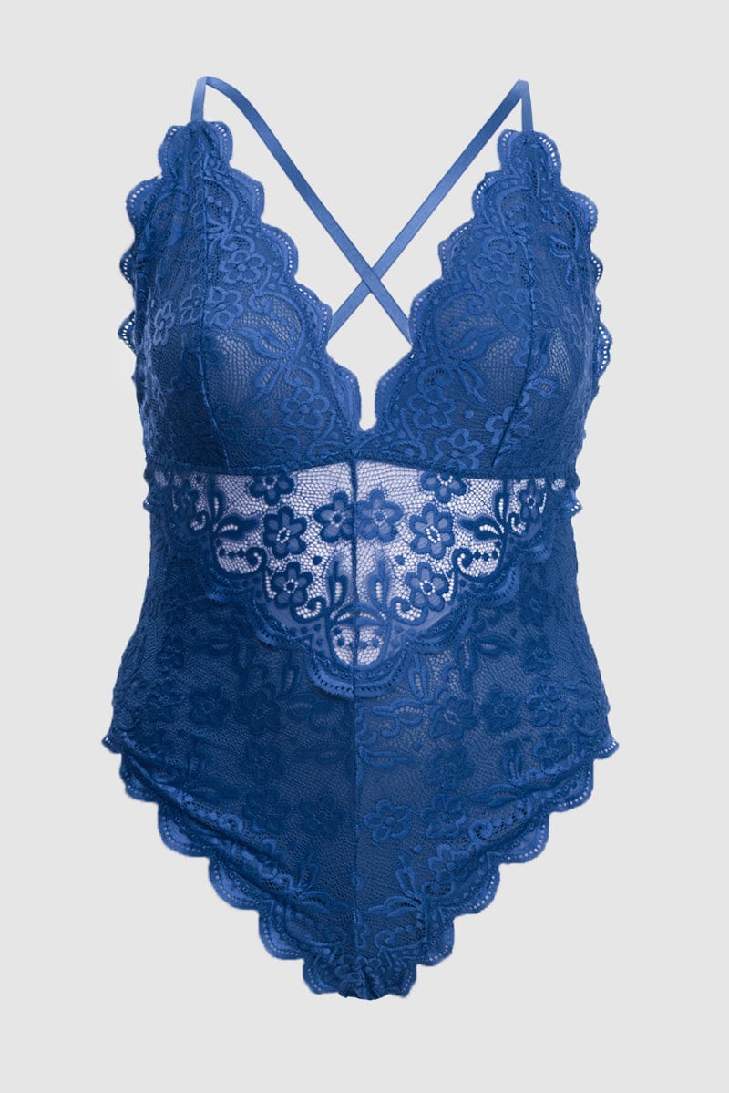 Blue Lace One Piece Bodysuit for YouandAll Fashion