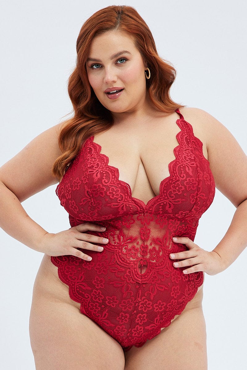 Red Lace One Piece Bodysuit for YouandAll Fashion