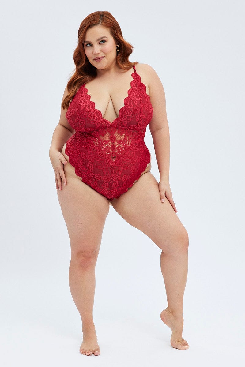 Red Lace One Piece Bodysuit for YouandAll Fashion