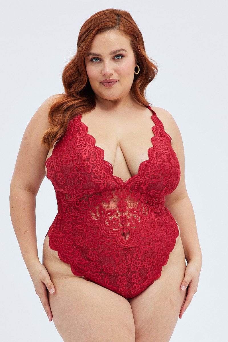 Red Lace One Piece Bodysuit for YouandAll Fashion