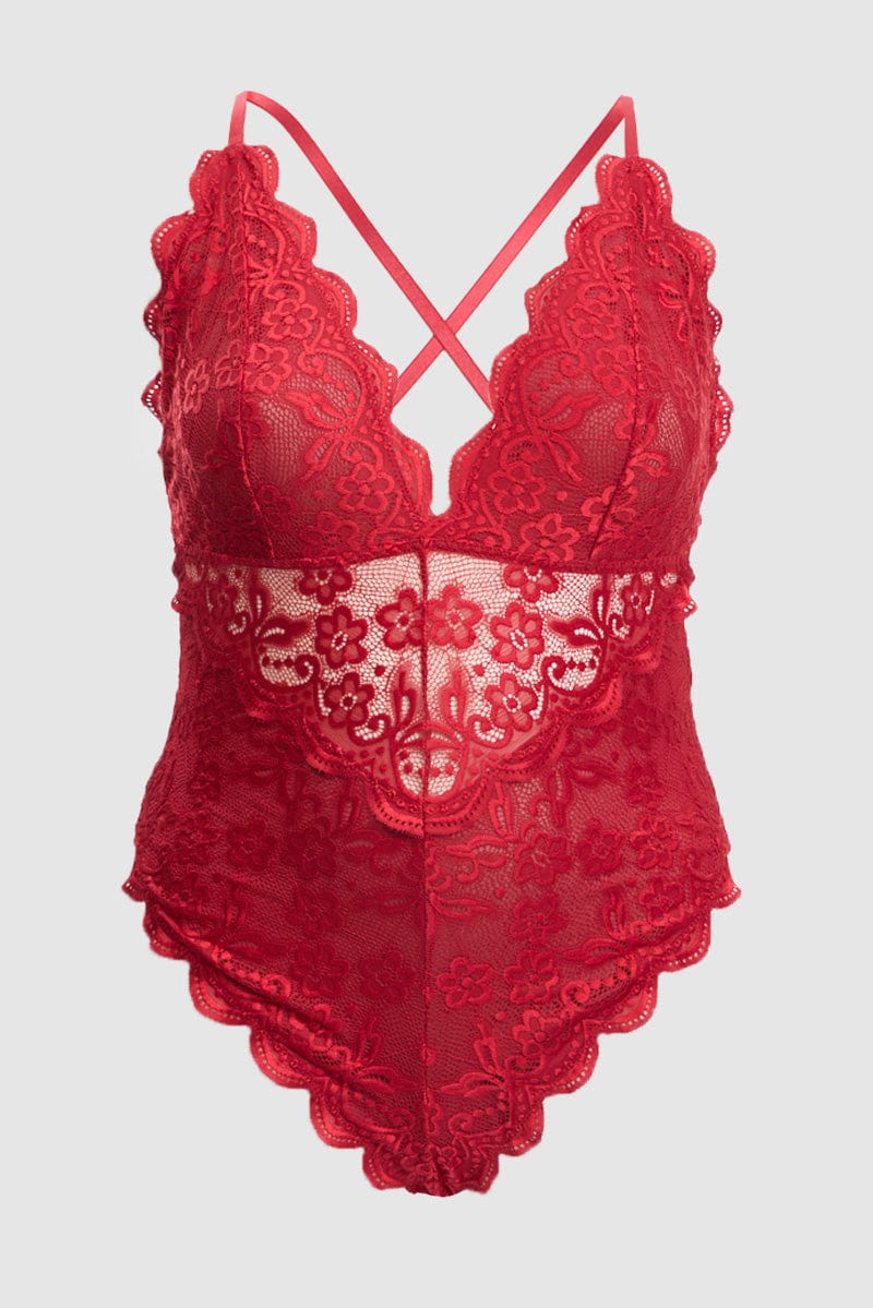 Red Lace One Piece Bodysuit for YouandAll Fashion