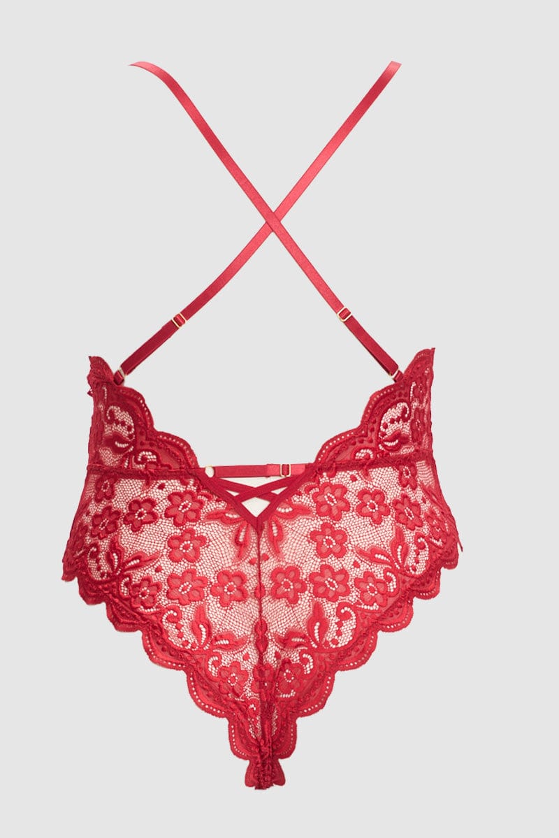 Red Lace One Piece Bodysuit for YouandAll Fashion