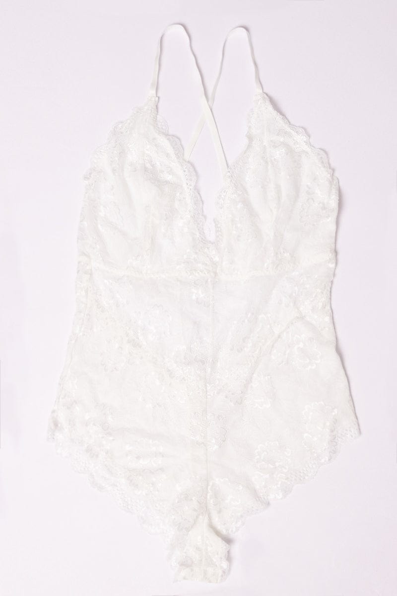 White Lace One Piece Bodysuit Lingerie for YouandAll Fashion