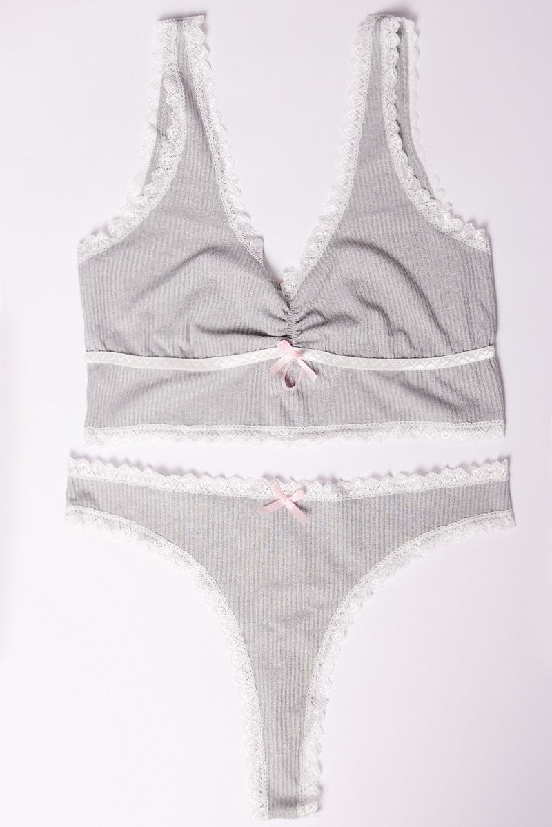Grey Lingerie Set Contrast Lace for YouandAll Fashion