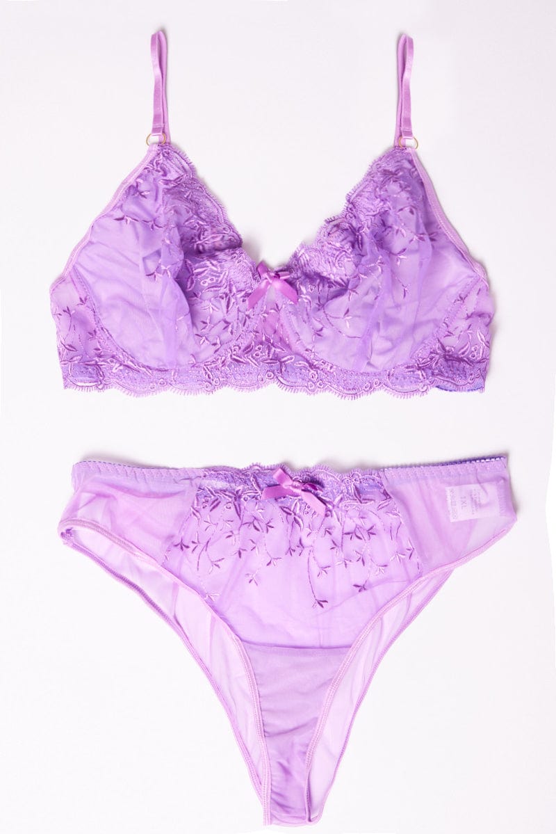 Purple Embroidery Lingerie Set for YouandAll Fashion