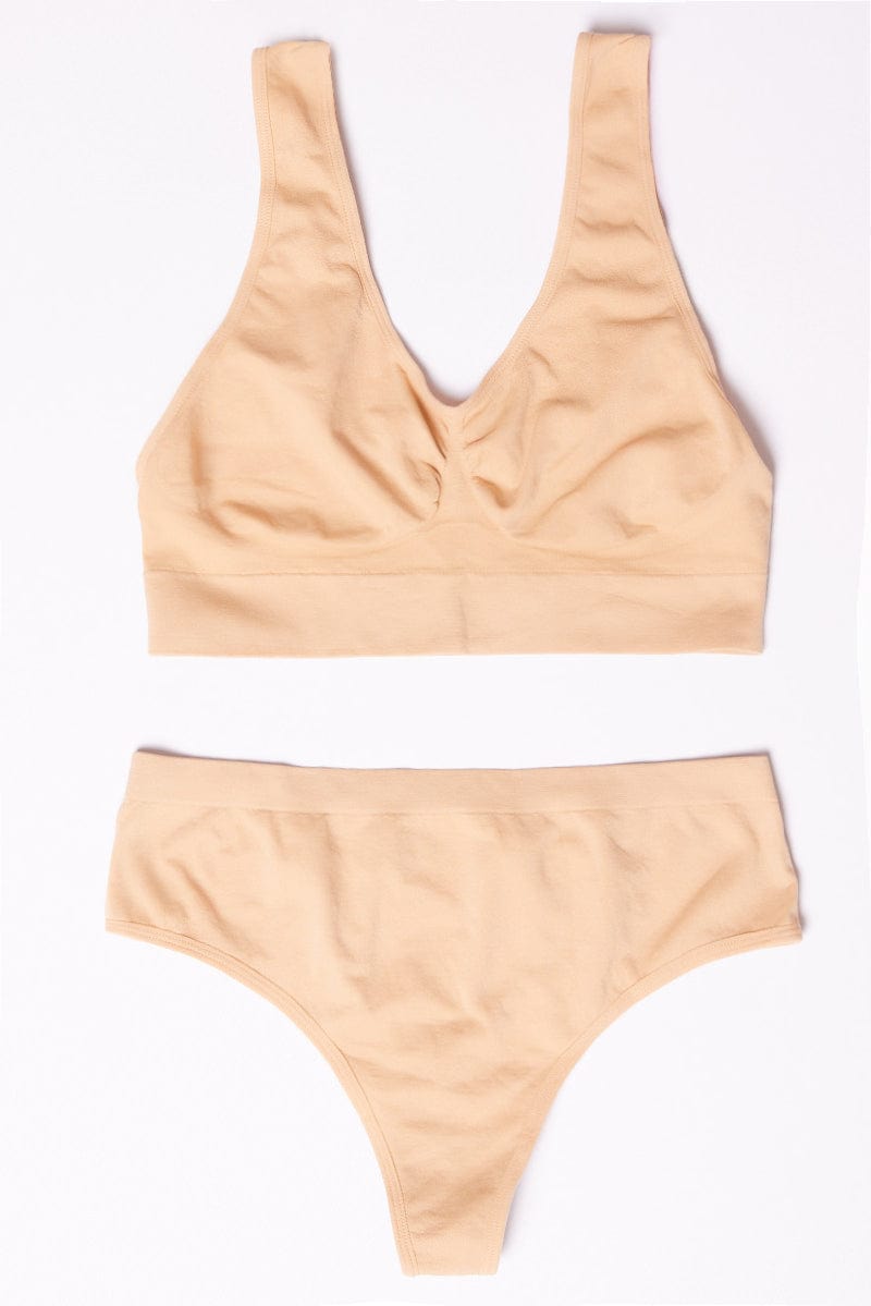 Beige Seamless Lingerie Set for YouandAll Fashion