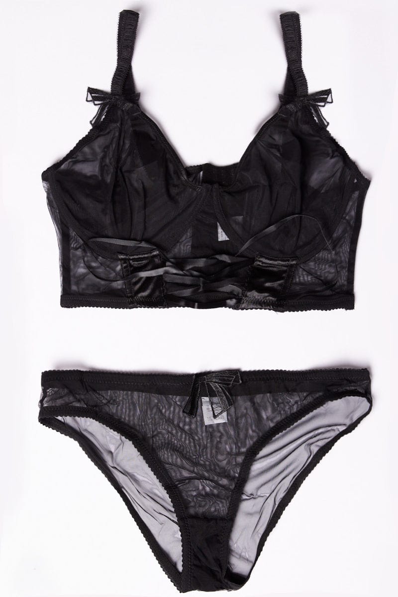 Black Bow Detail Mesh Lingerie Set for YouandAll Fashion