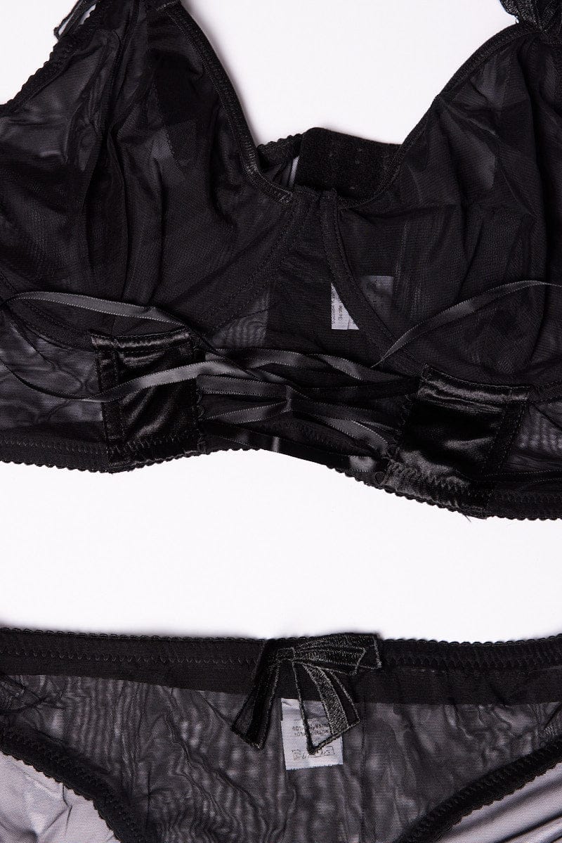 Black Bow Detail Mesh Lingerie Set for YouandAll Fashion