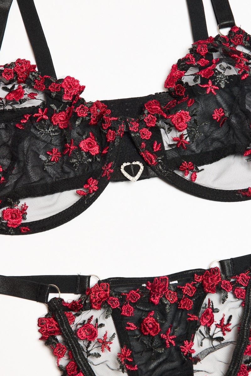 Black Flower Embroidered Lingerie Set for YouandAll Fashion