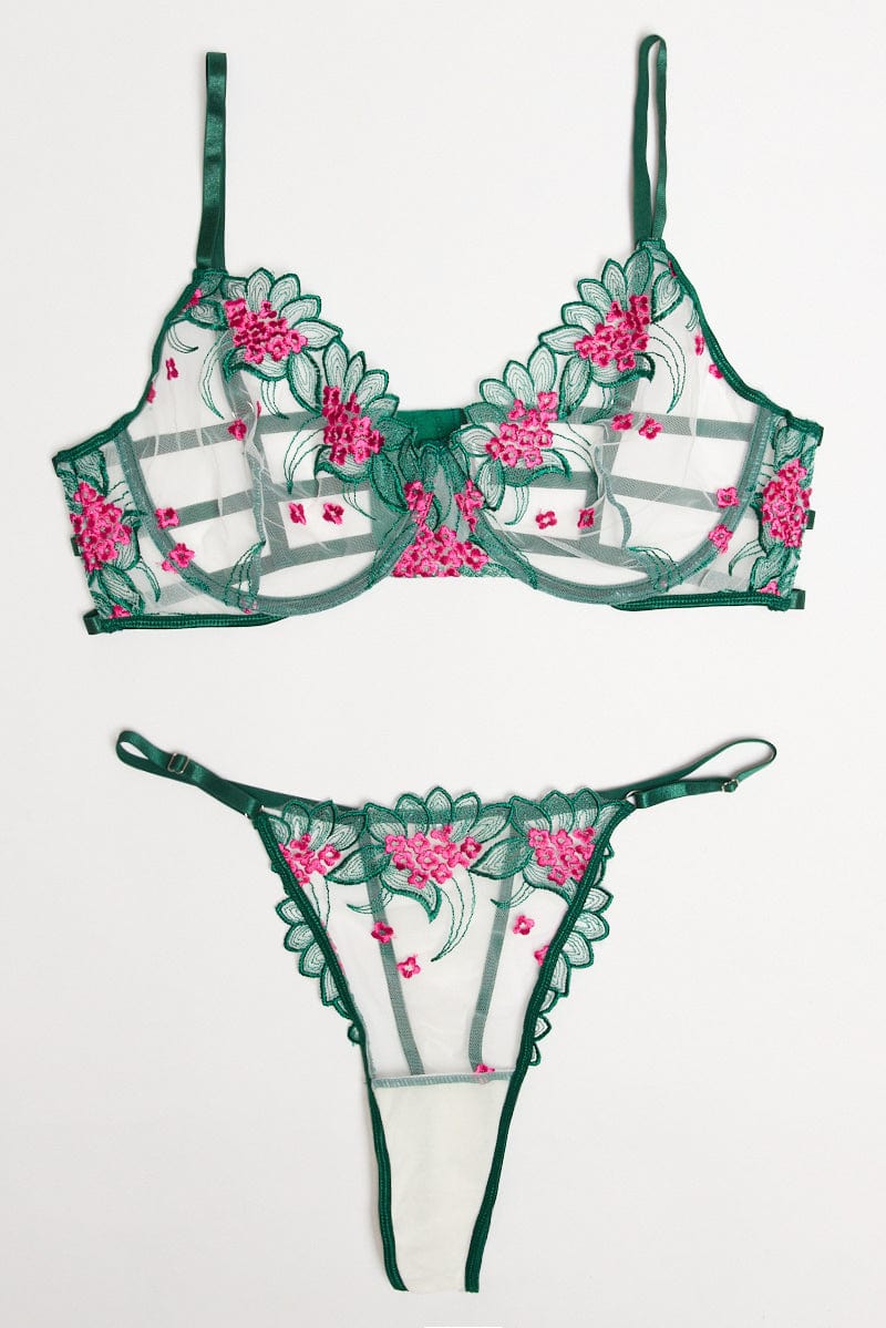 Green Embroidered Lingerie Set for YouandAll Fashion