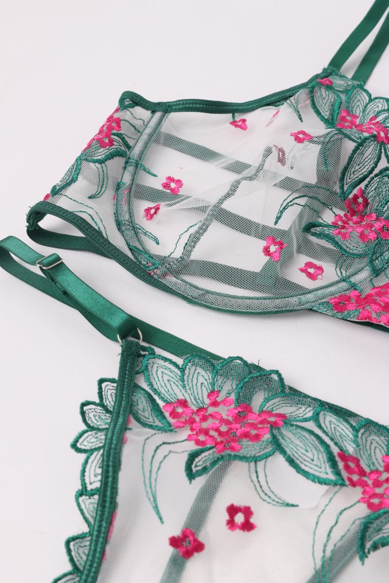 Green Embroidered Lingerie Set for YouandAll Fashion