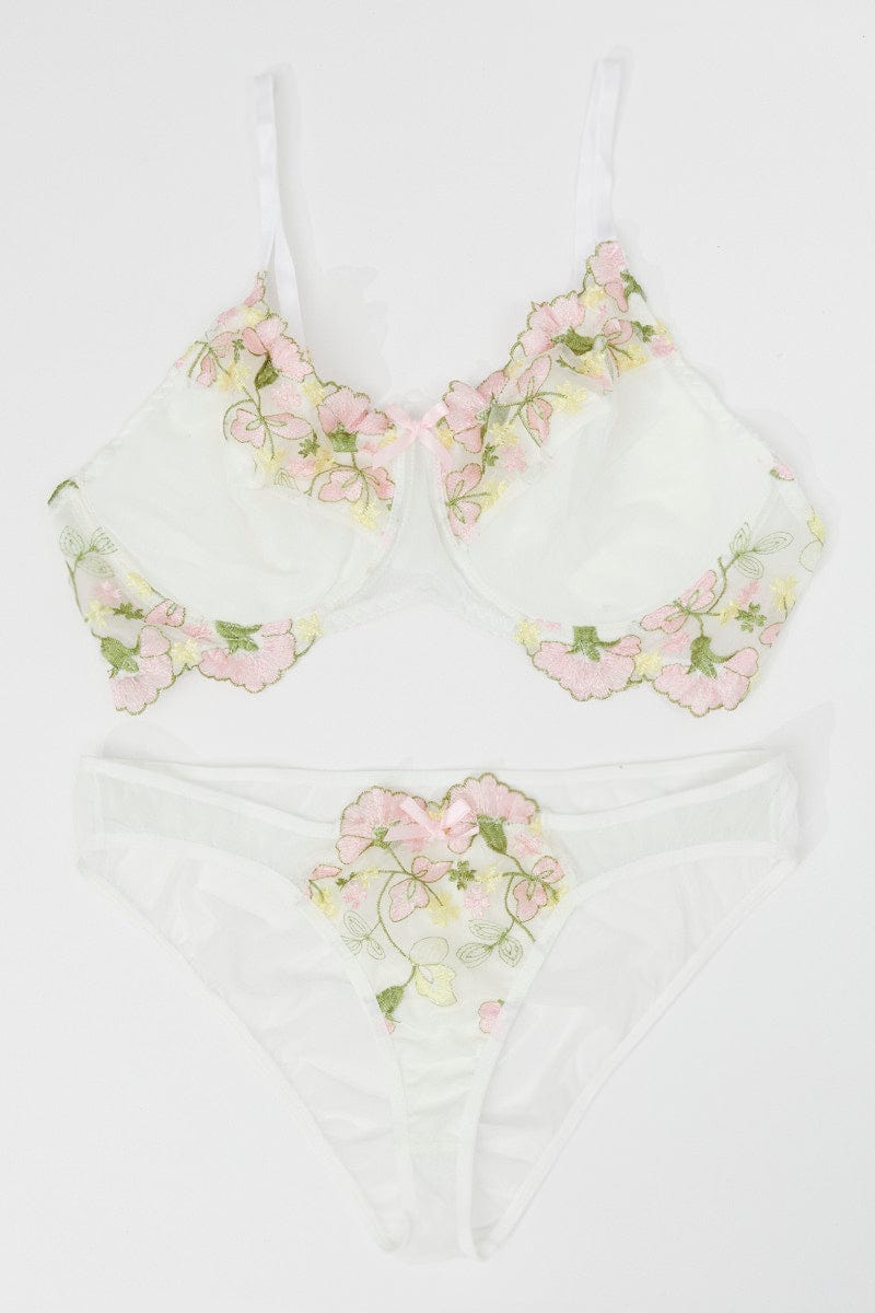 White Flower Embroidered Lingerie Set for YouandAll Fashion