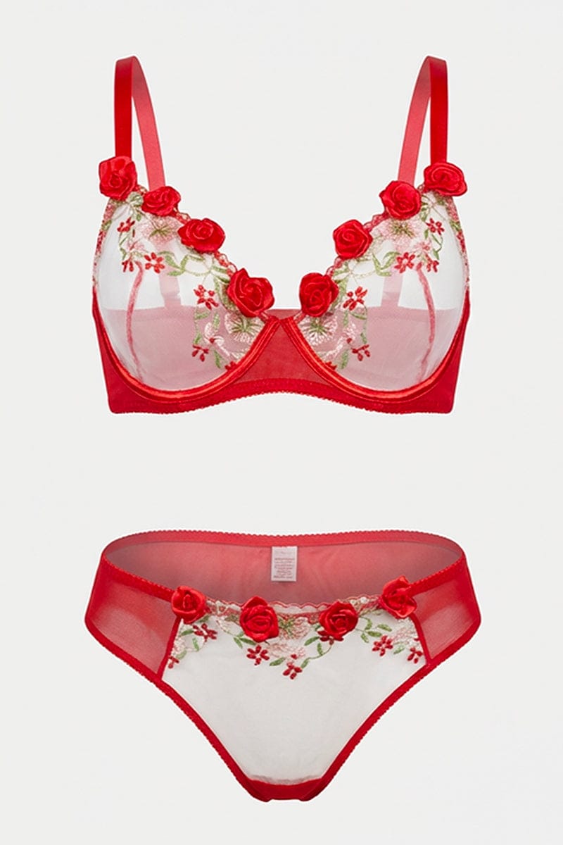 Red Embroidered Lingerie Set for YouandAll Fashion
