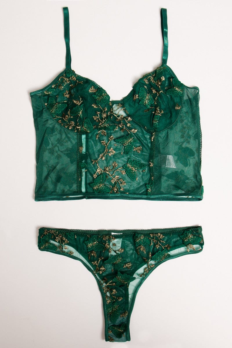 Green Butterfly Embroidered Lingerie Set for YouandAll Fashion