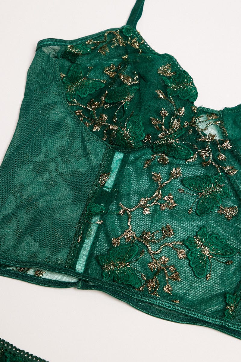 Green Butterfly Embroidered Lingerie Set for YouandAll Fashion