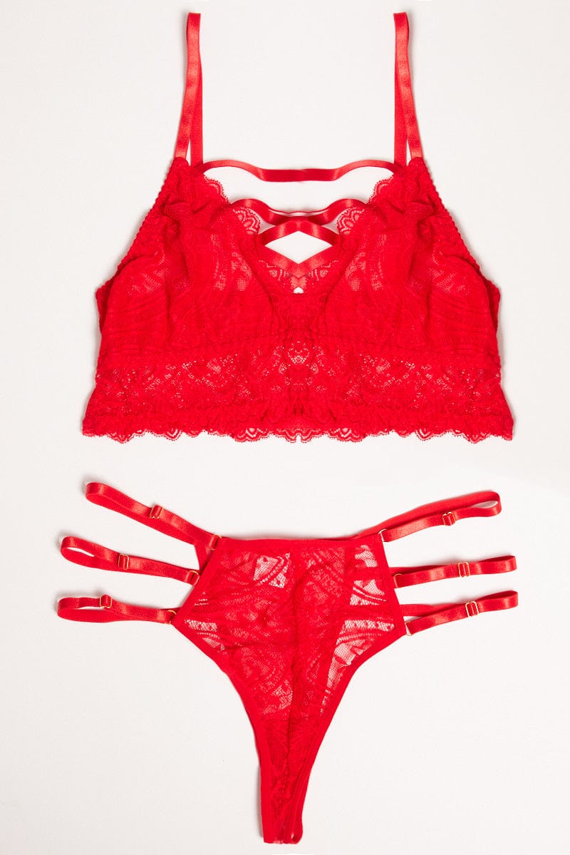 Red Strappy Lace Lingerie Set for YouandAll Fashion