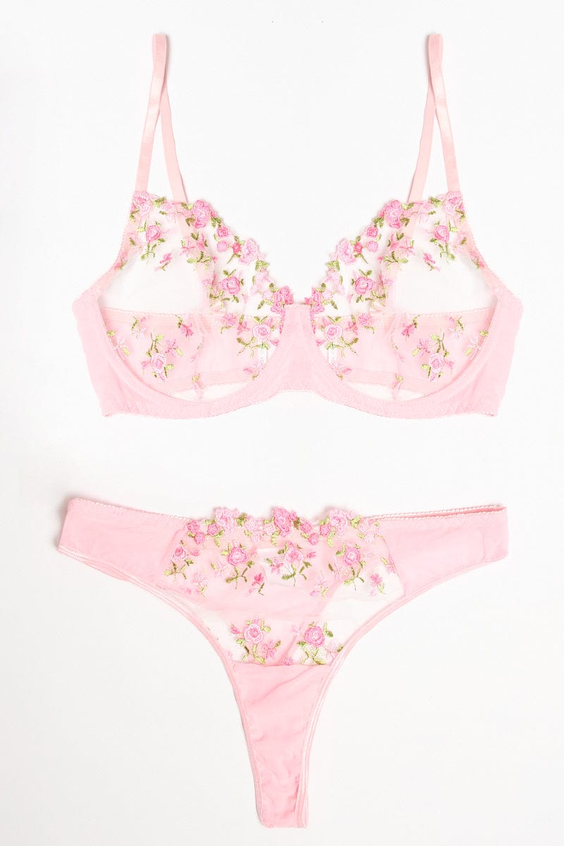 Pink Floral Embroidery Lingerie Set for YouandAll Fashion