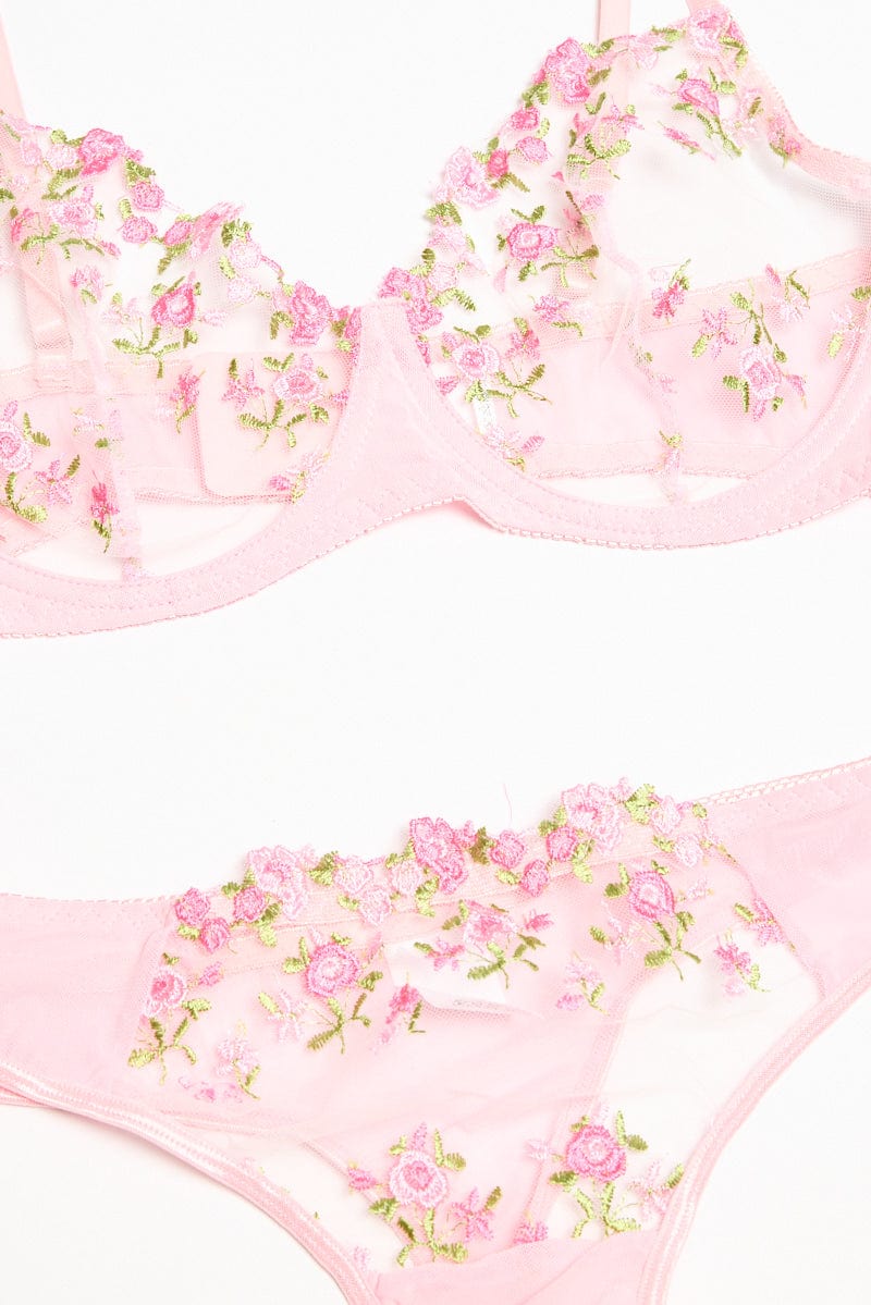 Pink Floral Embroidery Lingerie Set for YouandAll Fashion