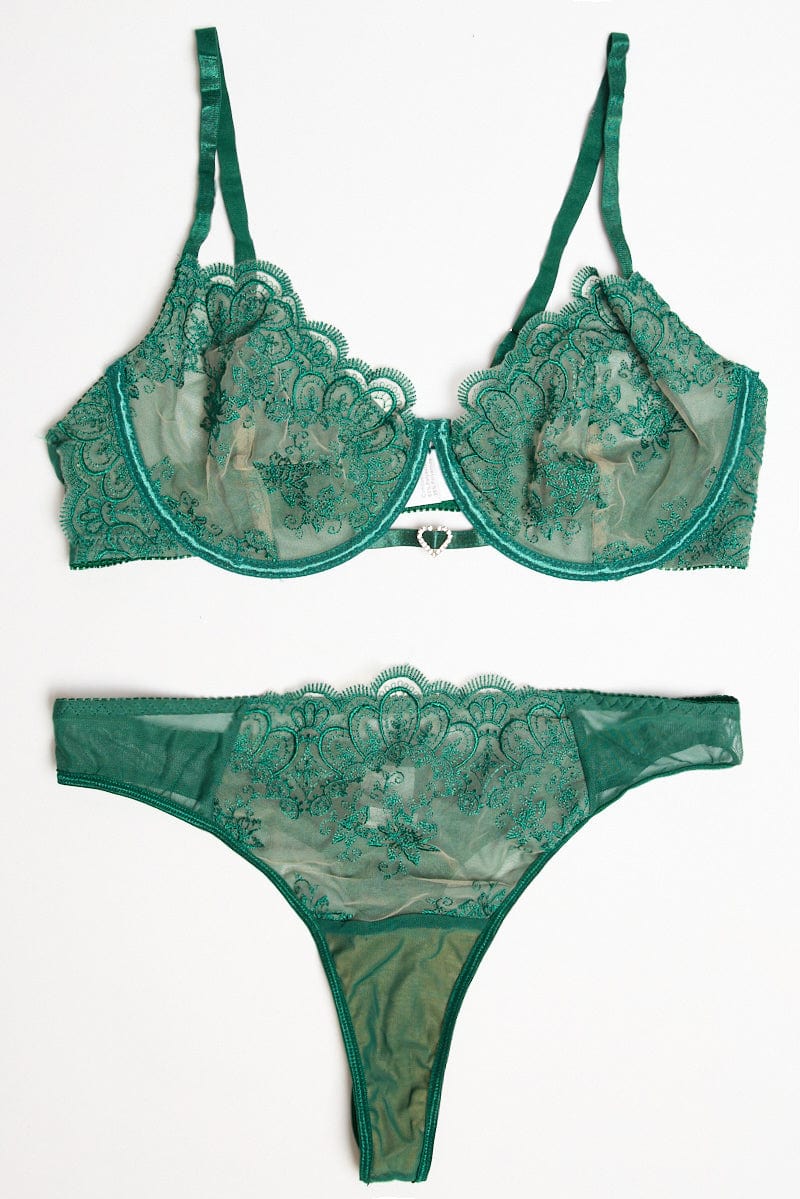 Green Embroidered Lingerie Set for YouandAll Fashion