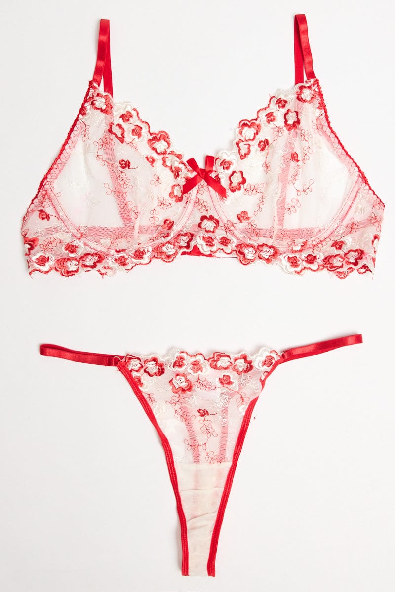 Red Embroidered Lingerie Set for YouandAll Fashion