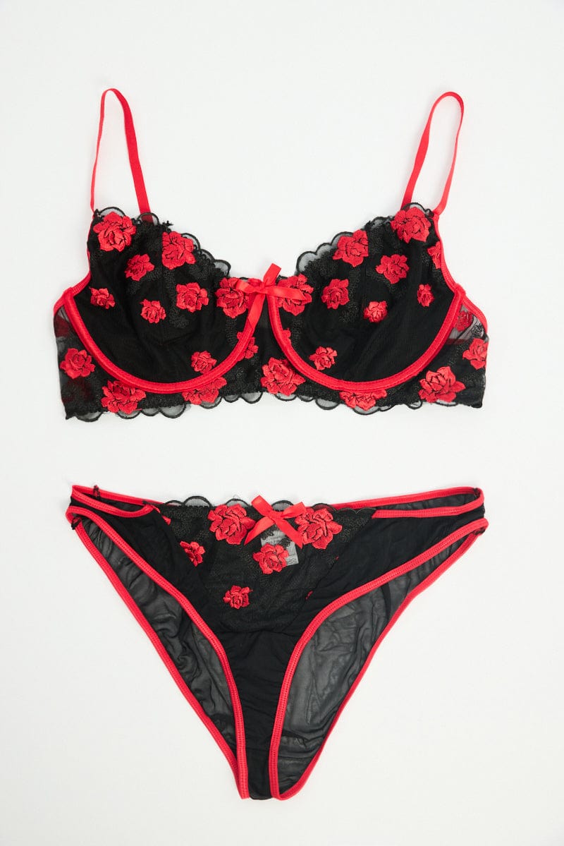 Black Rose Embroidered Lingerie Set for YouandAll Fashion