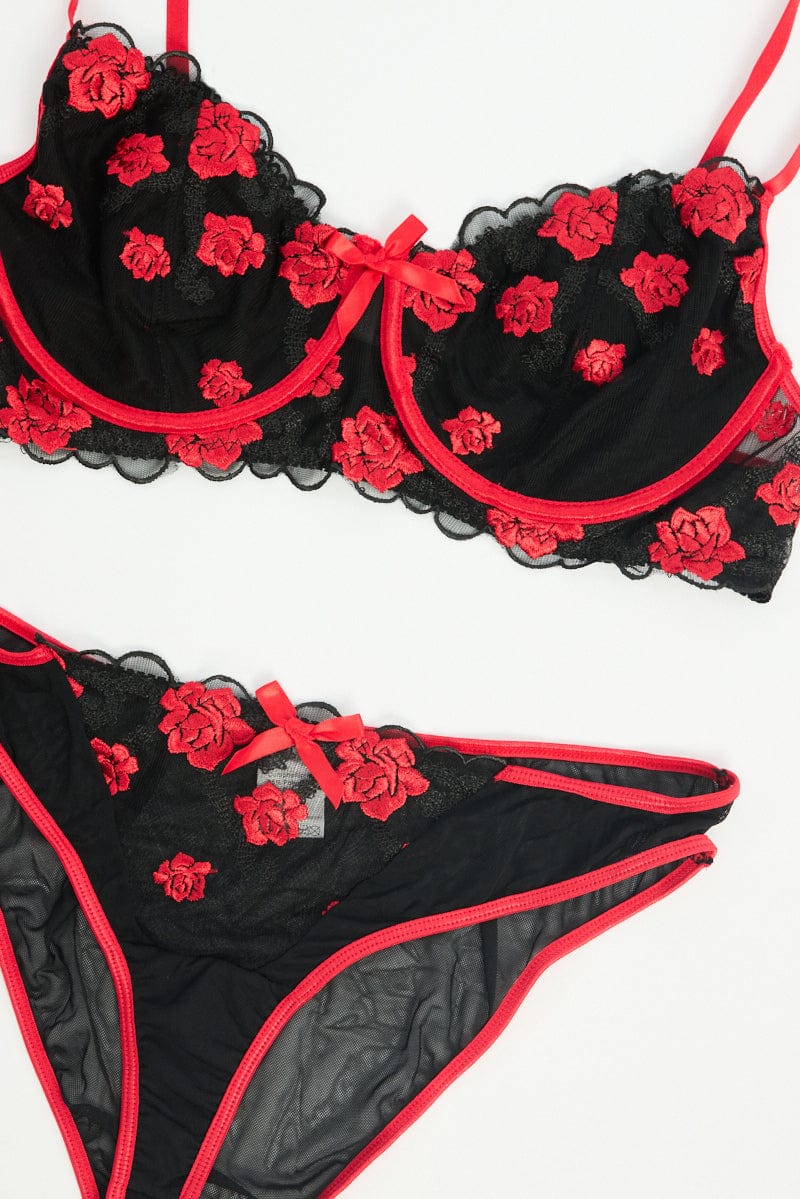 Black Rose Embroidered Lingerie Set for YouandAll Fashion