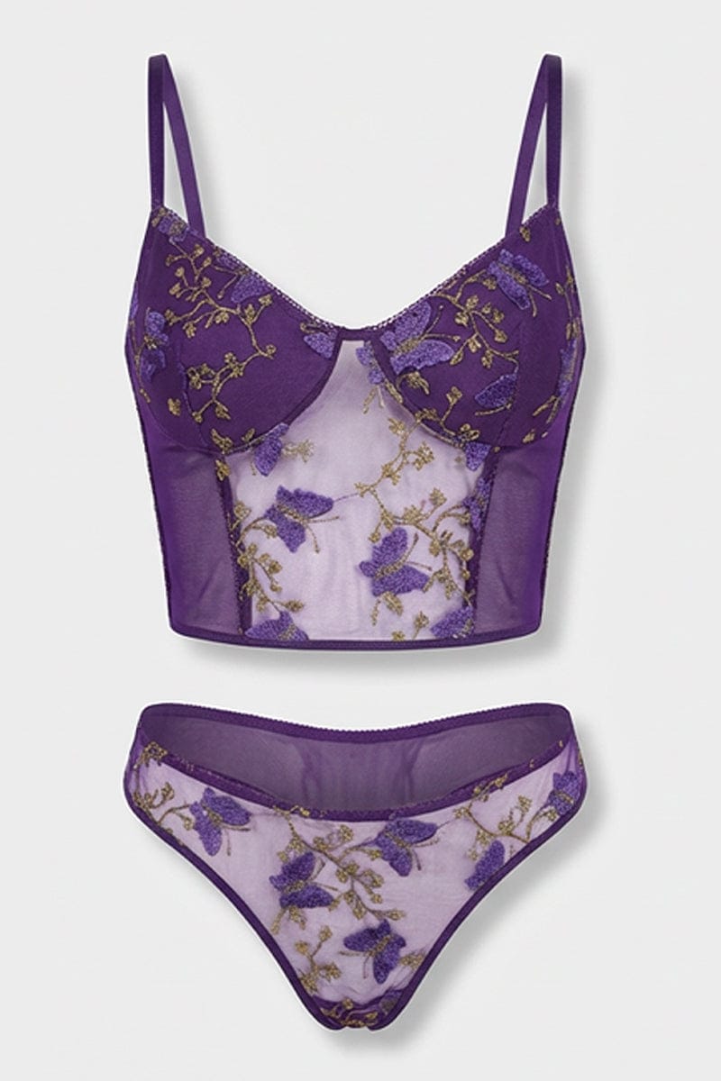 Purple Embroidery Lingerie Set for YouandAll Fashion