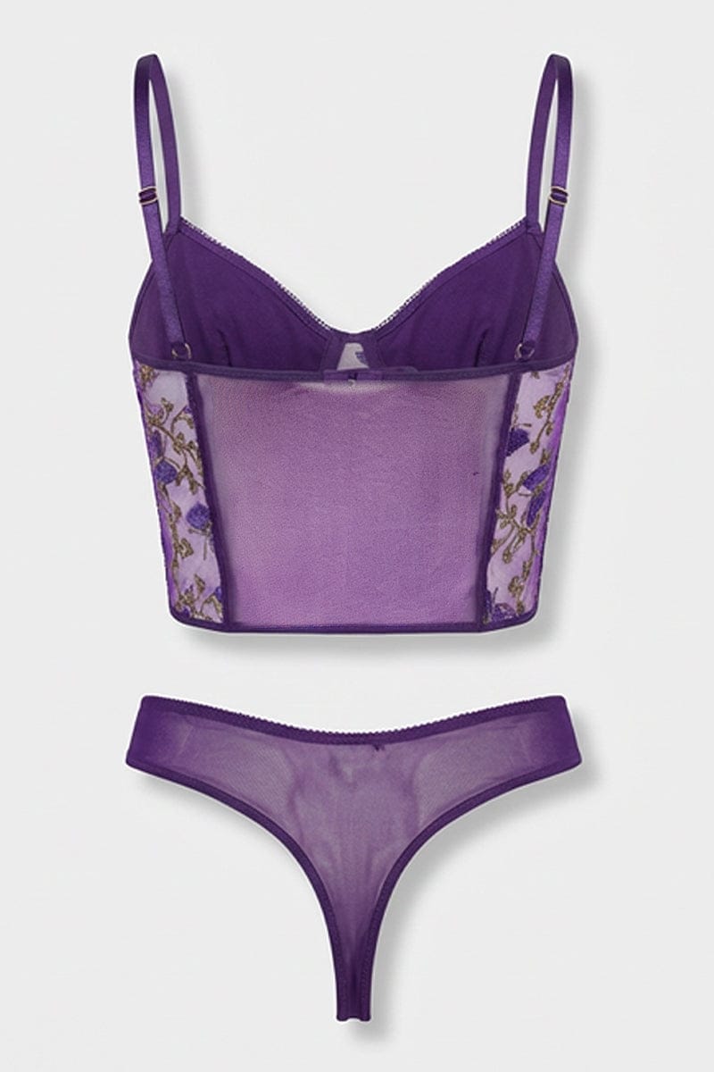 Purple Embroidery Lingerie Set for YouandAll Fashion