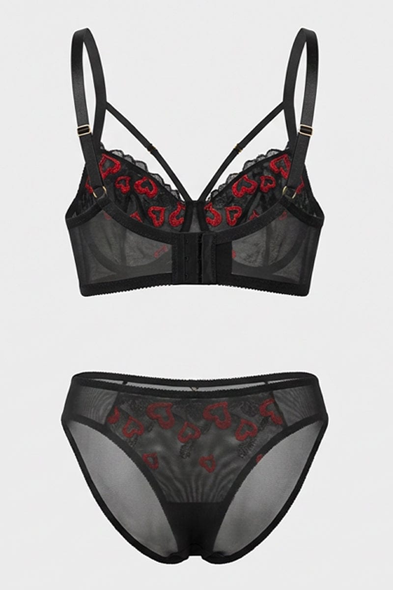 Black Heart Embroidered Lingerie Set for YouandAll Fashion