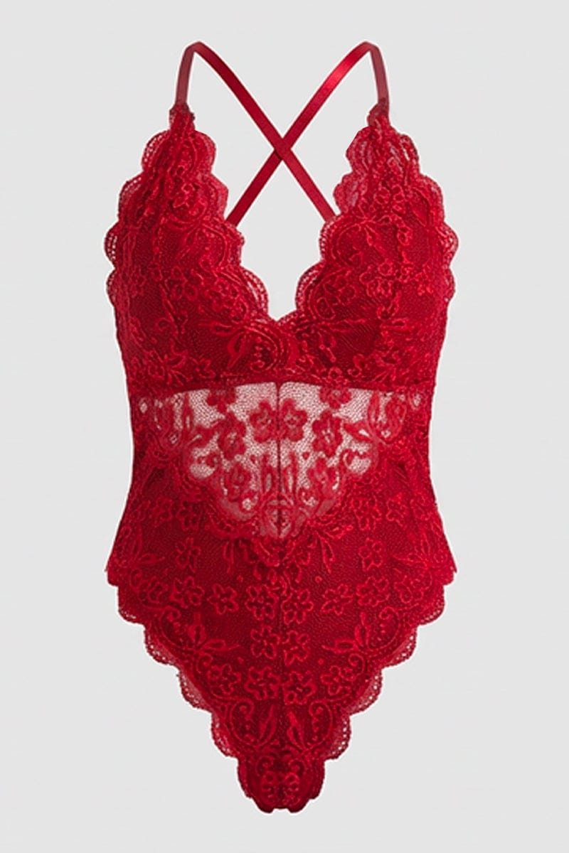 Red Lace One Piece Bodysuit for YouandAll Fashion