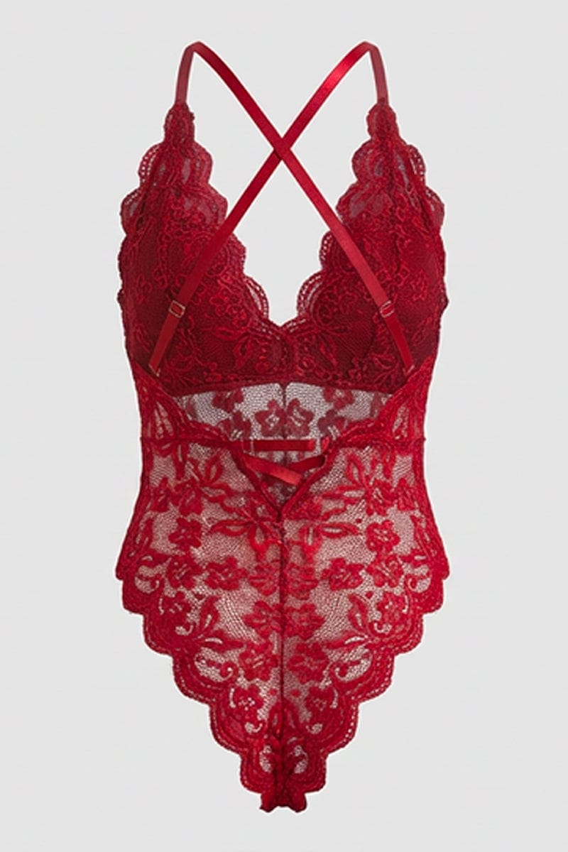 Red Lace One Piece Bodysuit for YouandAll Fashion