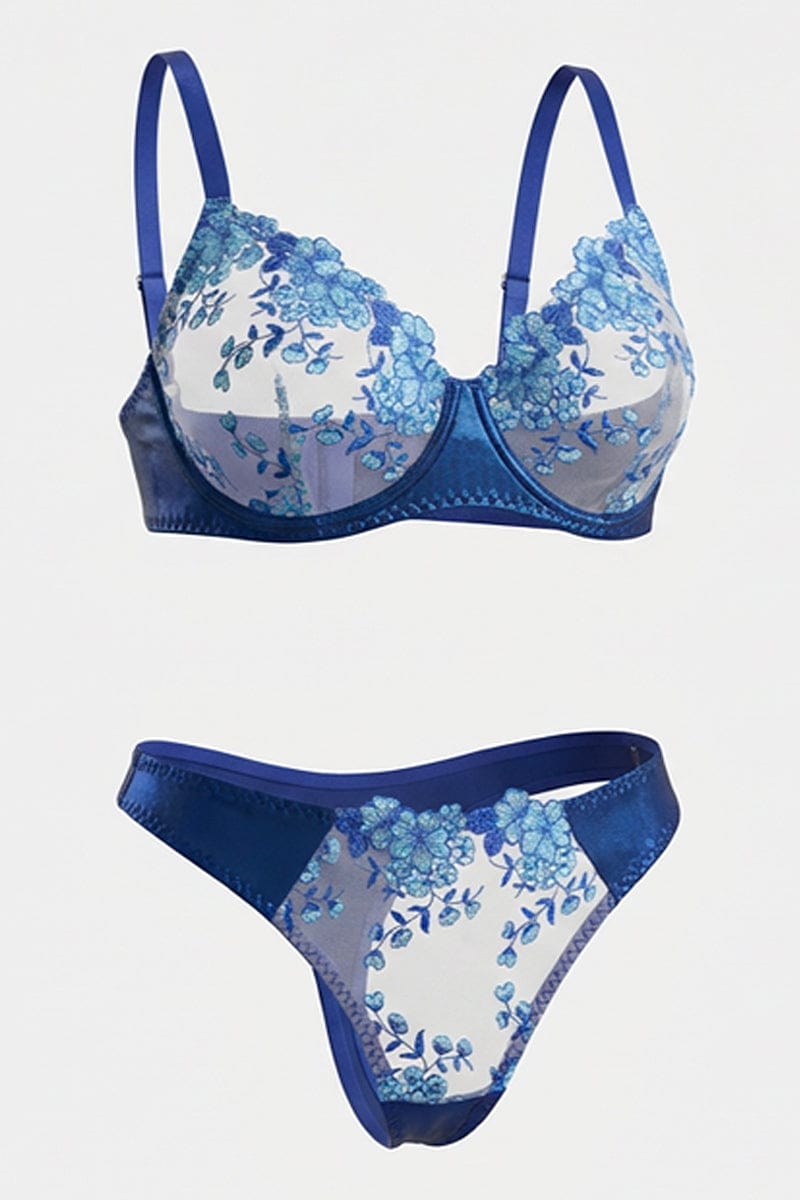 Blue Embroidery Lingerie Set for YouandAll Fashion