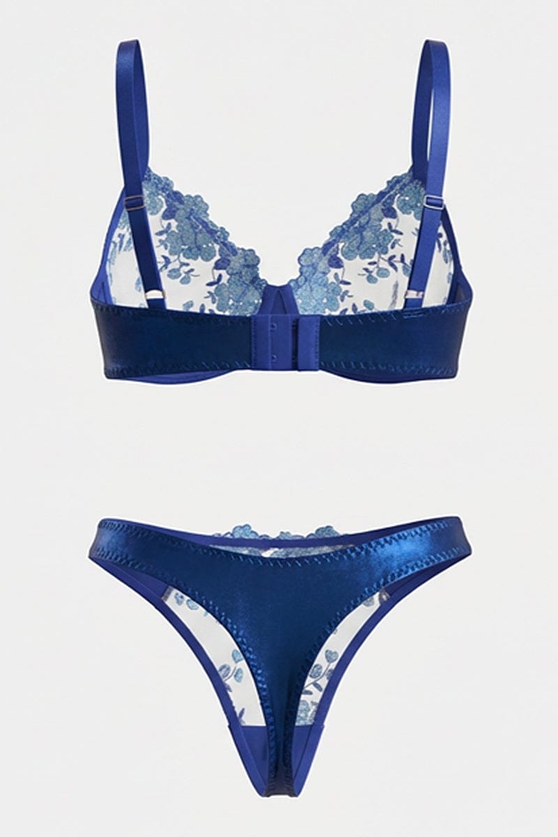 Blue Embroidery Lingerie Set for YouandAll Fashion