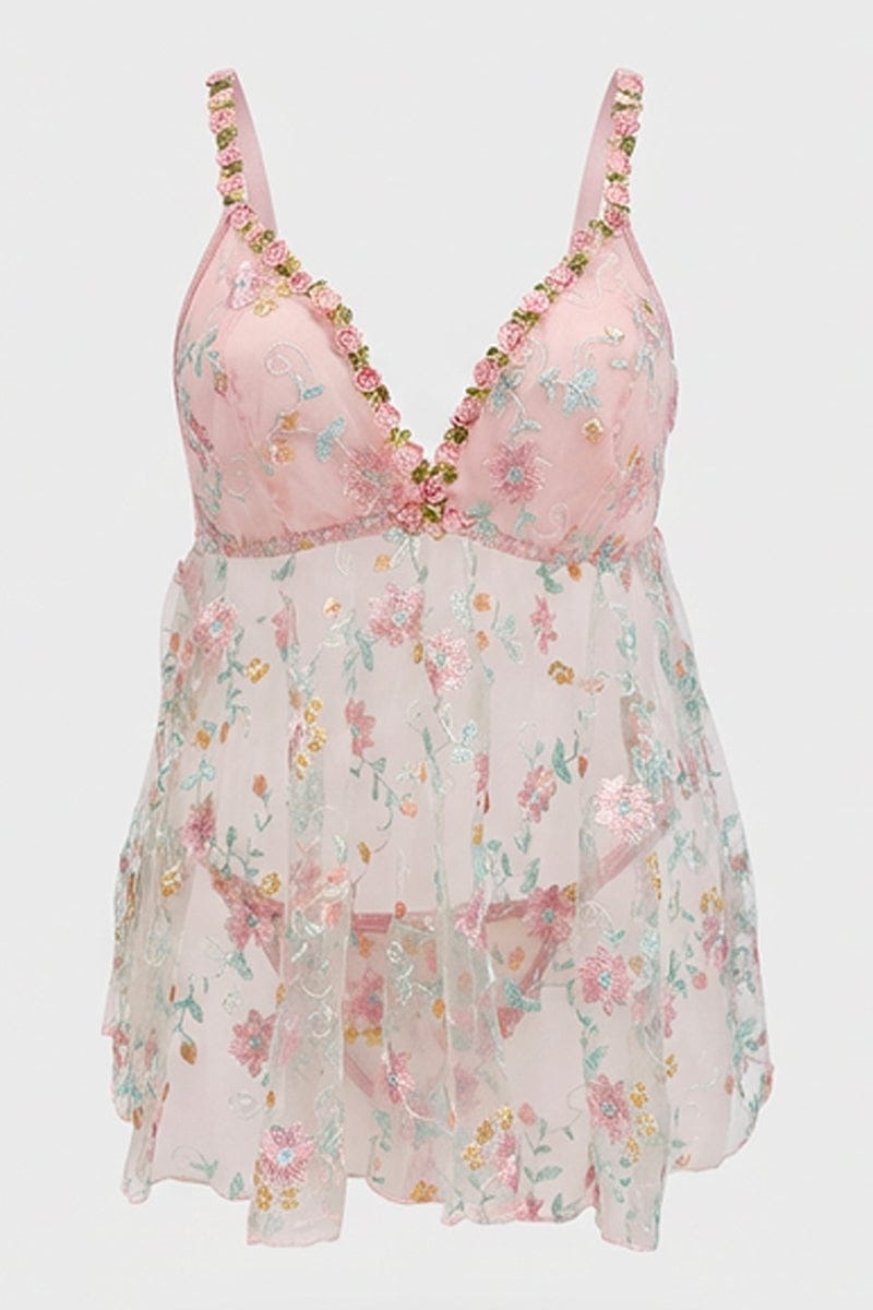 Pink Rose Embroidered Slip Nightdress for YouandAll Fashion