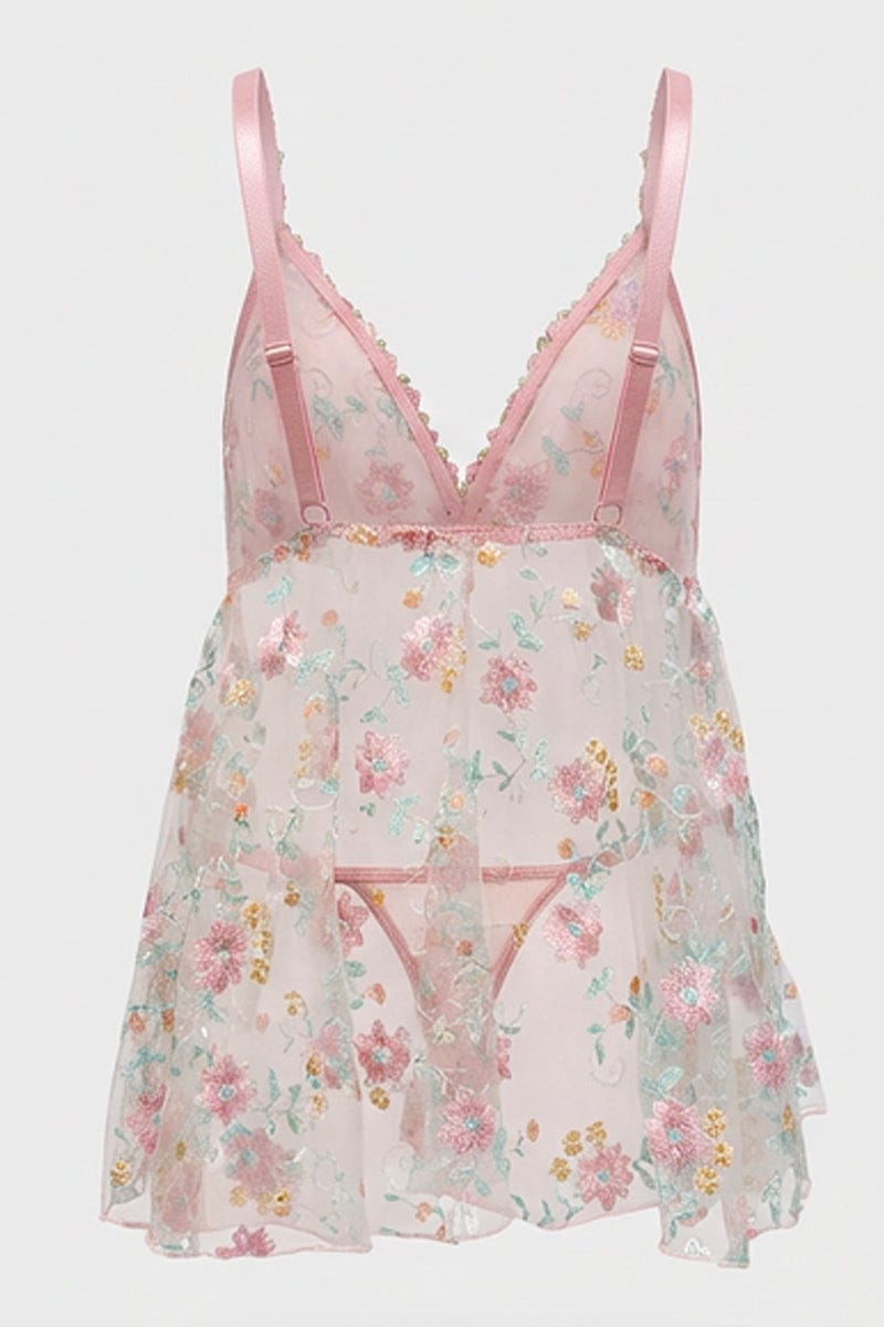 Pink Rose Embroidered Slip Nightdress for YouandAll Fashion