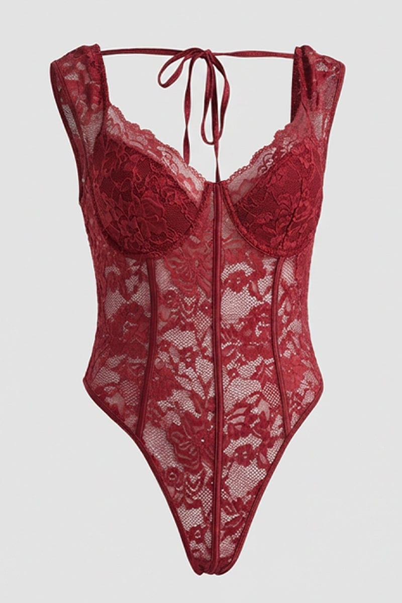 Red Lace One Piece Bodysuit Lingerie for YouandAll Fashion