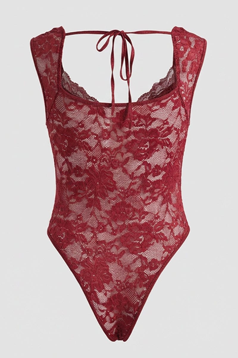 Red Lace One Piece Bodysuit Lingerie for YouandAll Fashion