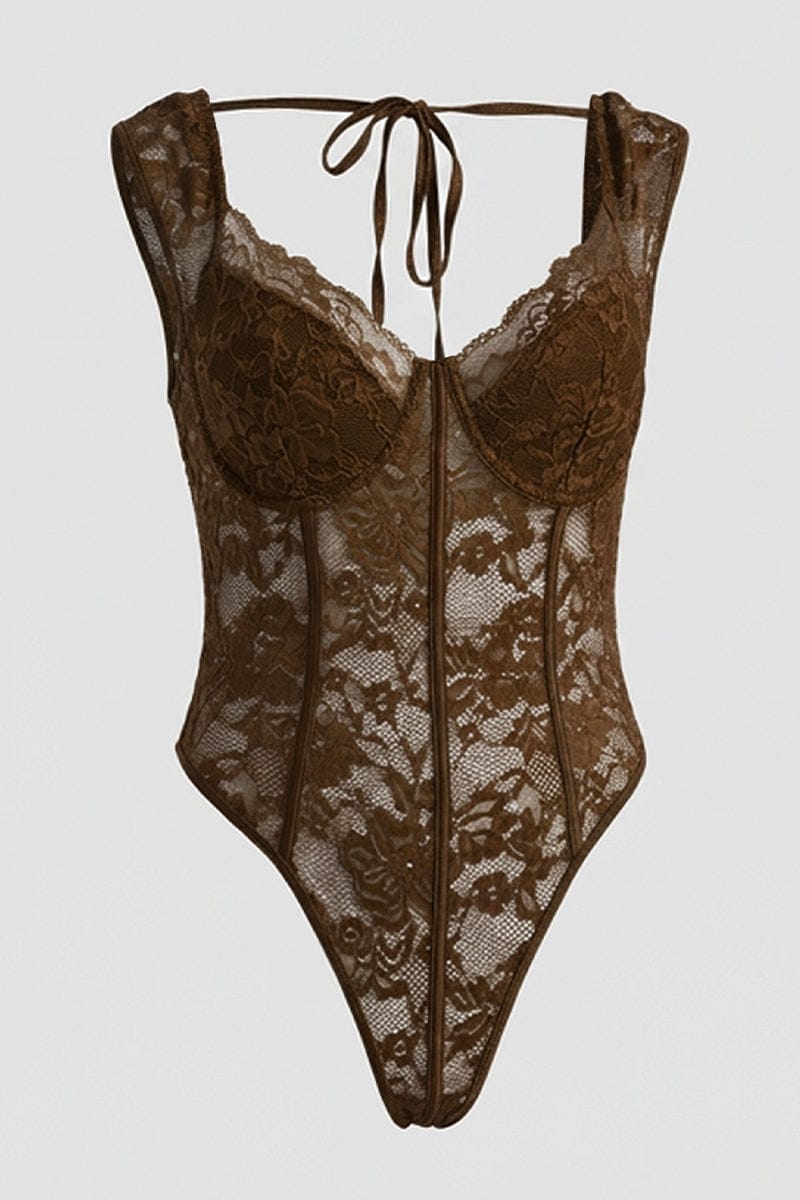Brown Lace One Piece Bodysuit Lingerie for YouandAll Fashion
