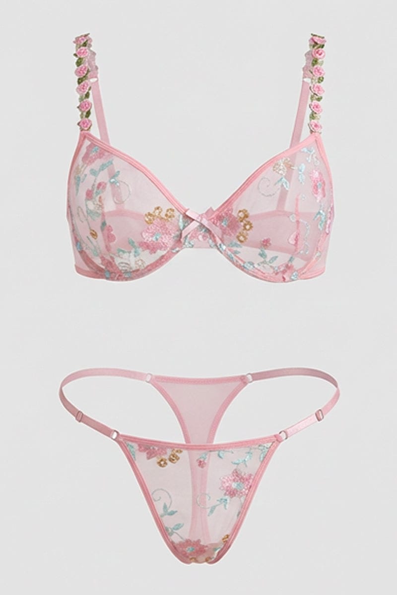 Pink Rose Embroidered Lingerie Set for YouandAll Fashion