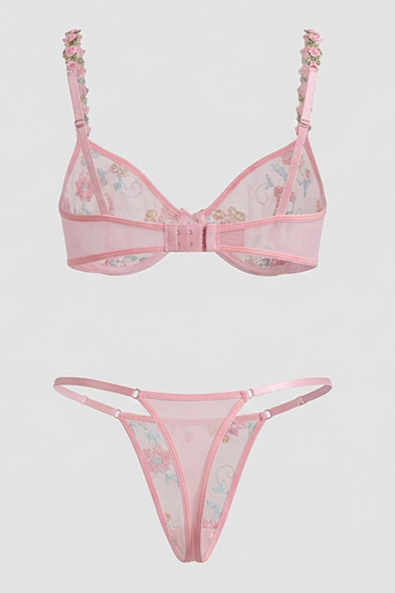 Pink Rose Embroidered Lingerie Set for YouandAll Fashion